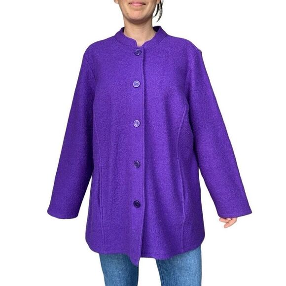 Norm Thompson Purple Button Up Jacket 100% Wool Women Plus Size 2X XXL Classic - Picture 1 of 8